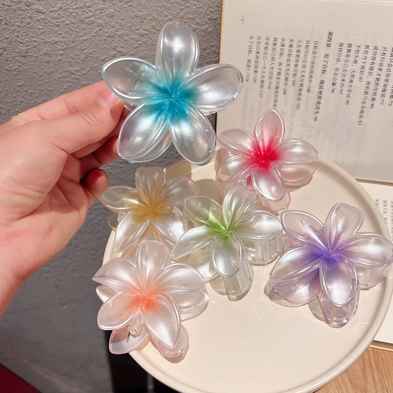 

6Pcs Fashion Flower Hair Claws Women Hawaiian Gradient Hair Clips Vacation Beach Style Hairpins Crab Barrette Hair Accessories