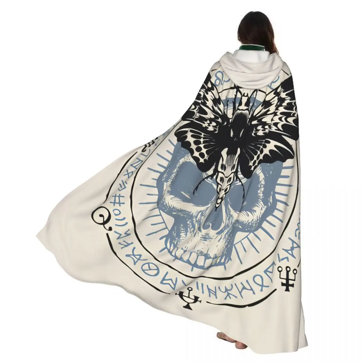 

Cosplay Medieval Costumes Scary Moth Open Wings Human Skull Hooded Cloak Capes Long Robes Jackets Coat Carnival