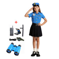 3-12Y Police Officer Costume Set with Walkie Talkie Baton Whistle Hat Belt Matching Accessories for Holiday Cosplay Performance