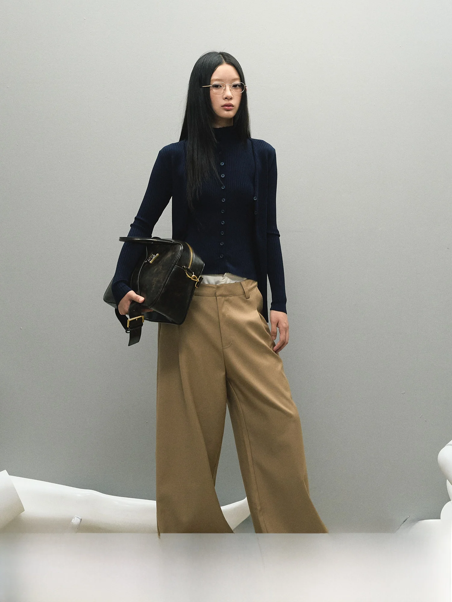 

Low Waist Draped Fake Two-Piece Suit Pants Women's Casual Floor-Length Pants Korean Sle Straight Leg Pants Polyester