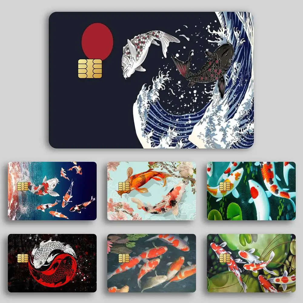 اليابان Ikan Koi red ملصق الائتمان الجلد غطاء بطاقة ملصقات 4 قطعة فيلم حافلة تمرير الجبهة الديكور البنك الخصم مقاوم للماء