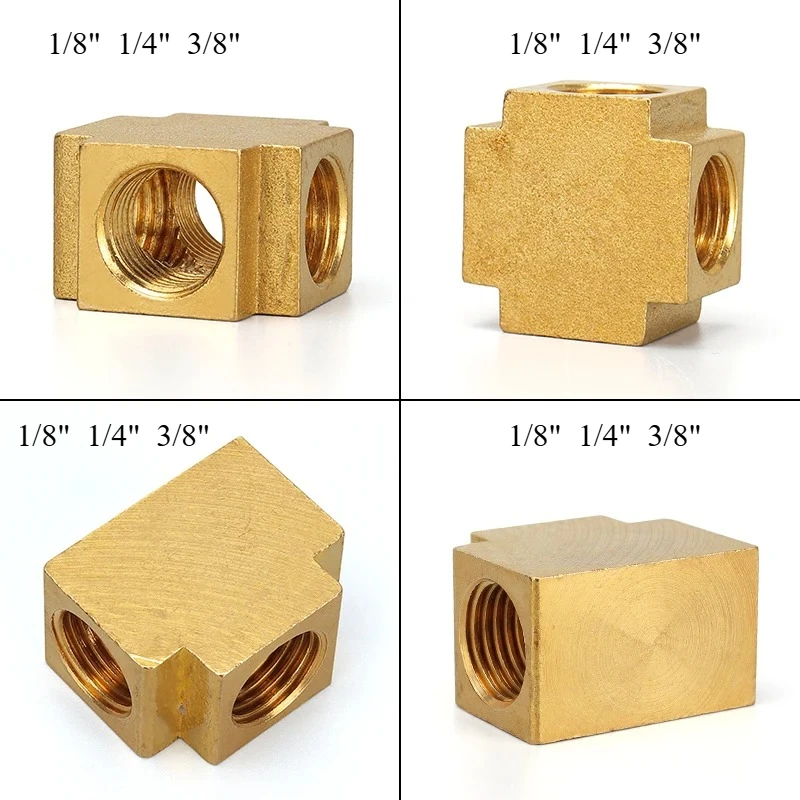 1/8' 1/4' 3/8' BSP Female Thread 3way 4-way Square Pneumatic Hydraulic Pressure Brass Pipe Fittings