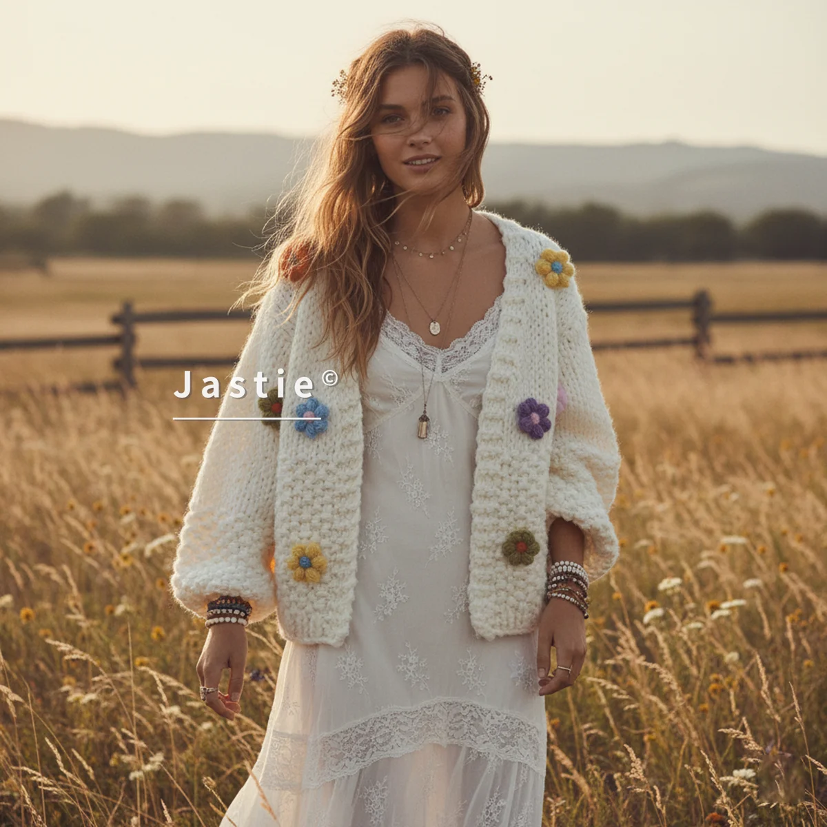 

Hand-crocheted Colorful Floral Loose White Knit Cardigan New Autumn/winter 2026 Style Soft And thick Warm Sweater Cardigan Top