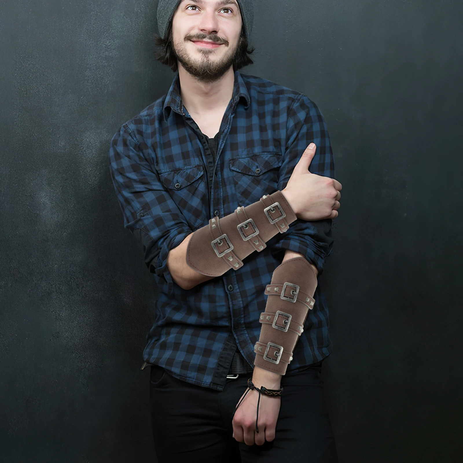 Bracciali da polso retrò Accessori da cavaliere medievale rinascimentale da uomo per uomo guardia in PU