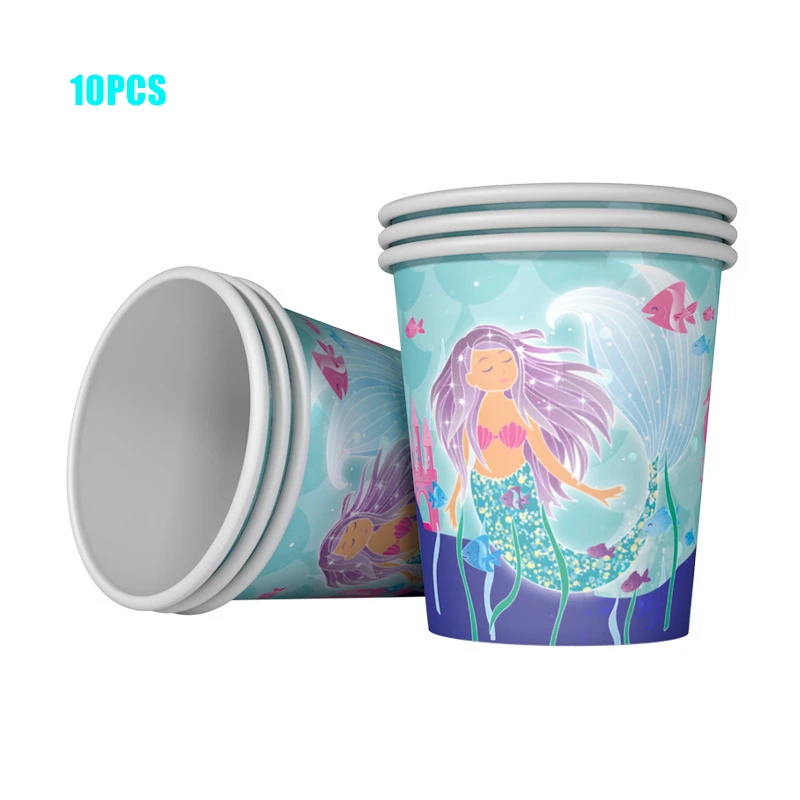 Mermaid Disposable Tableware Plates Cups Balloons Mermaid Party Supplies Girls Mermaid Birthday Party Decoration