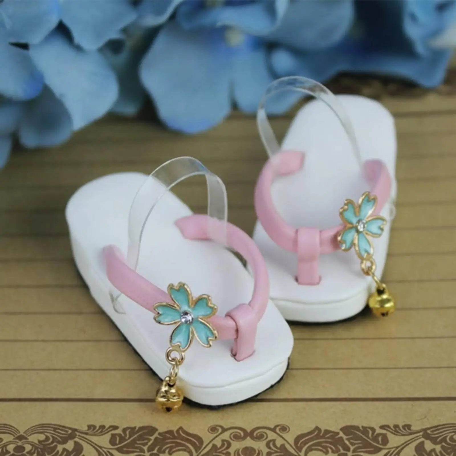 Japanese-Style Doll Sandals Pink Straps Flat Open-Toe Doll Sandals White Sole