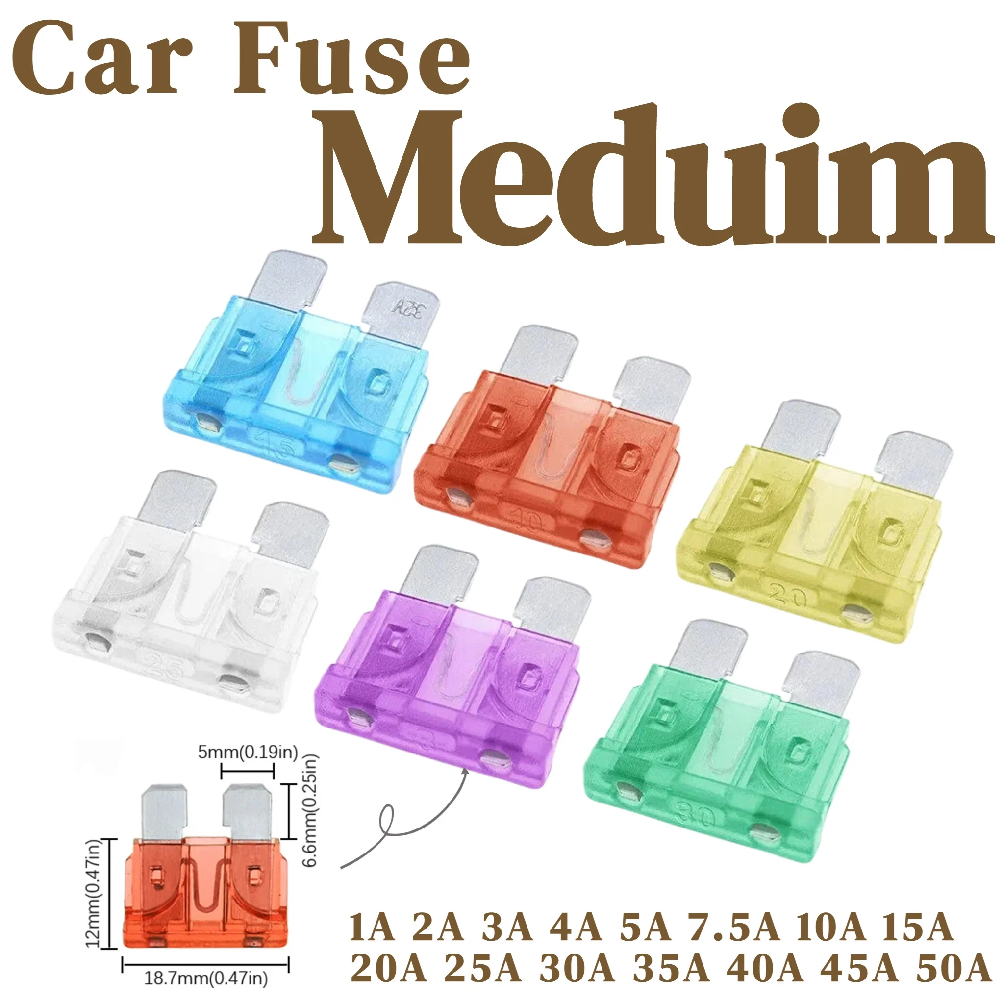 10/50/100pcs Medium Standard Blade Fuse Insert ZINC Pins 1A 2A 3A 5A 7.5A 10A 15A 20A 30A 40A 50A Refitted For Auto Car DIY