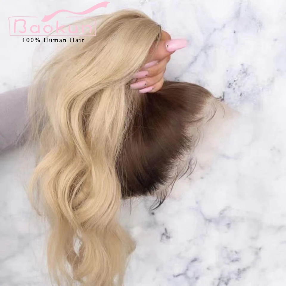 Ombre Blonde Lace Front Wig Human Hair Transparent Body Wave 13x6 Hd Lace Frontal Wig Pre Plucked 360 Human Hair Wigs For Women