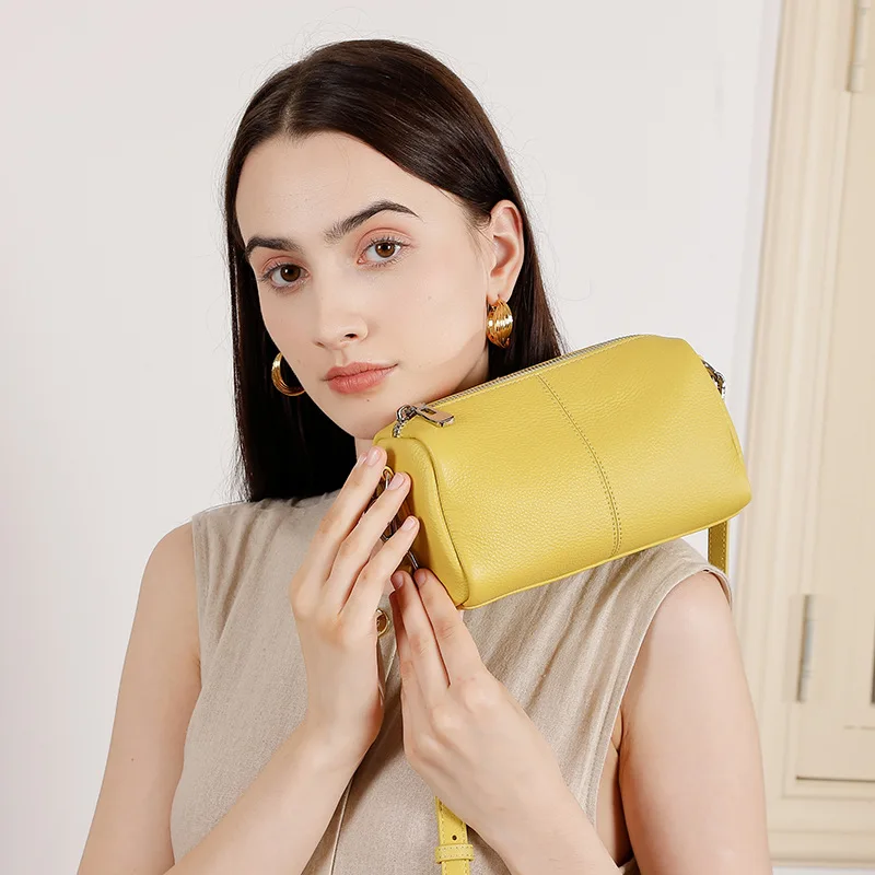 Fashion Cylinder Bag, Head Layer Soft Leather Small Bag, 2025 New High end Pillow Bag Leather Underarm Commuter Shoulder Bag