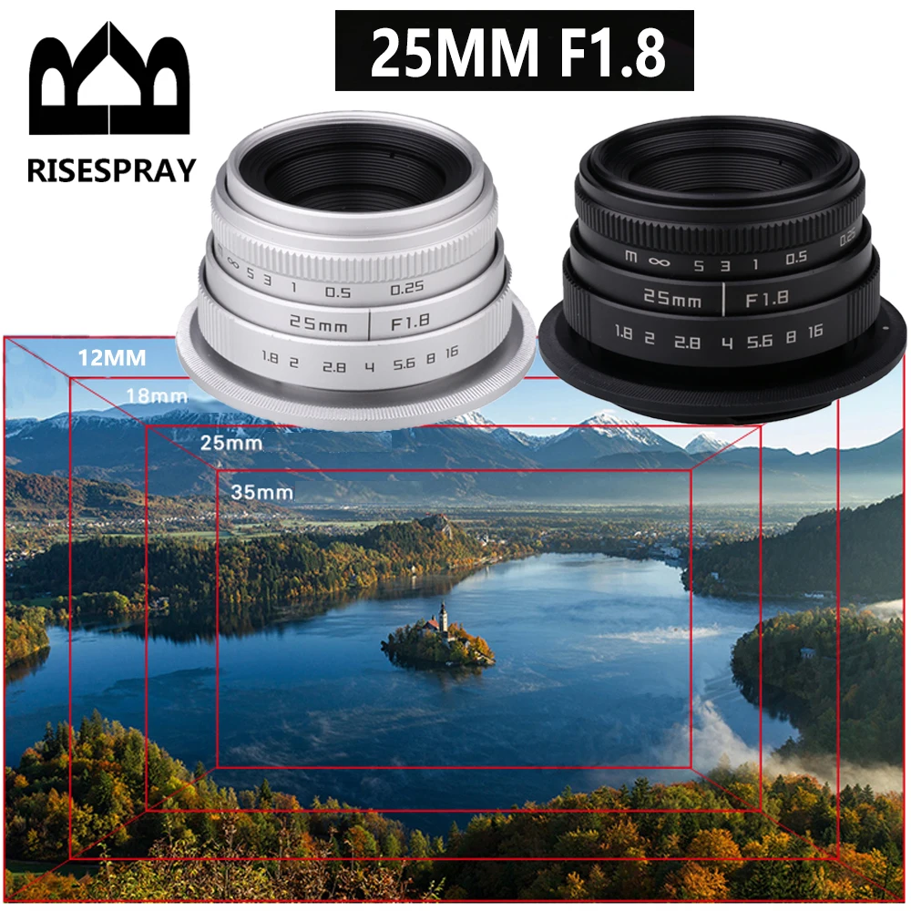 RISESPRAY Large Aperture 25mm F1.8 APS-C Manual Focus cctv Movie Lens for Canon EOS-M NIKON 1 SONY E mount FUJI FX M4/3