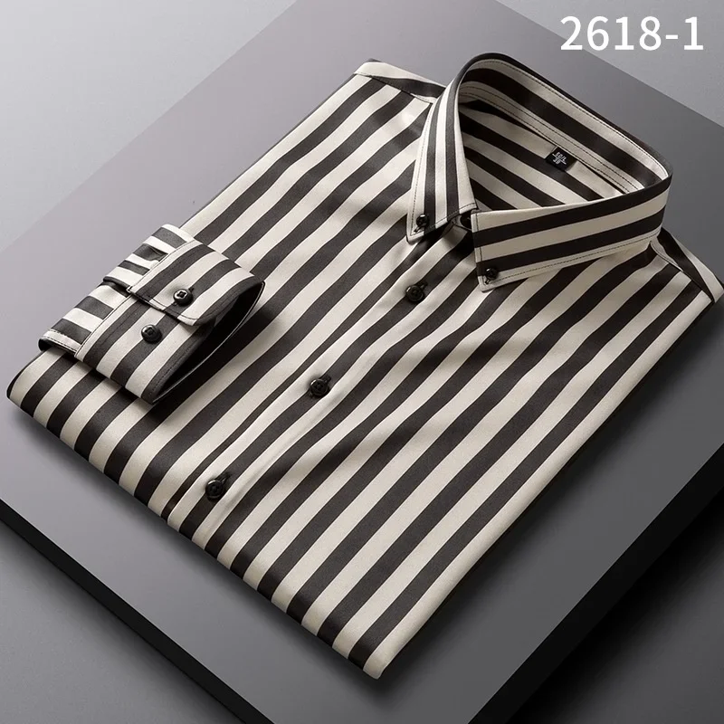 New youth button collar striped shirts supply wholesale men's pocket-free business casual Joker long-sleeved shirt techno shirts