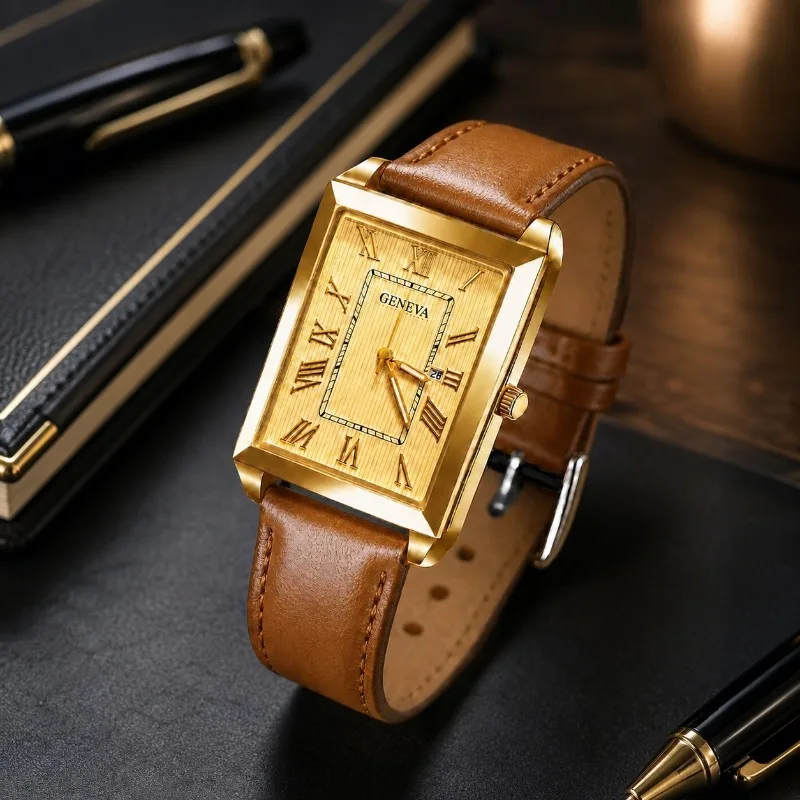 New Fashion Luxury Man Watches Business Sports Quartz Watches Male Clock Date Simple Rectangle Men Wristwatch Relogio Masculino