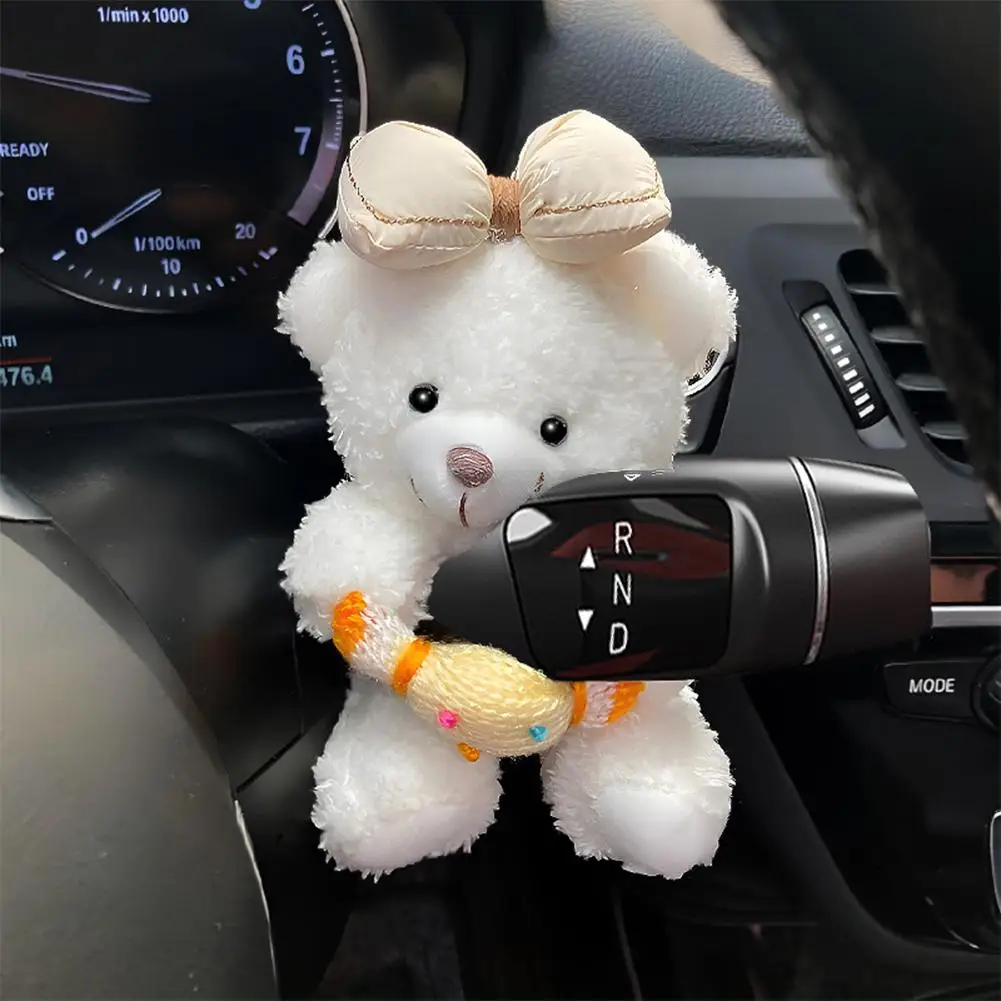 Urso bonito decoração de mudança de engrenagem do carro boneca de pelúcia sinal volta limpador boneca espelho retrovisor ornamento acessório do carro