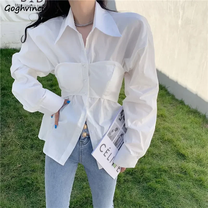 Shirts Women Tender Retro French Style Solid Harajuku All-match Casual Feminine Street Student Ins Spring Elegant Mujer Blusas