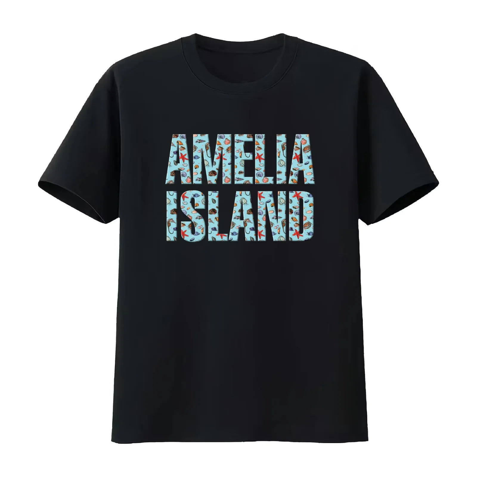 Amelia Island Florida Sea Creatures Design T-Shirt Summer Casual Cotton Tee Oversized Streetwear Tops Vintage Graphic Print