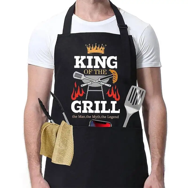 

Funny BBQ Black Chef For Men Grill Master Adjustable Kitchen Cooking Aprons With Pocket Oil Proof Father's Day Birthday