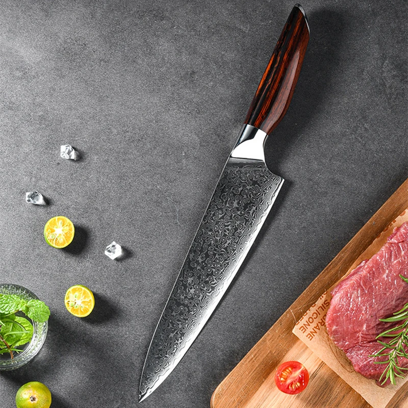 

8 Inch Chefs Cleaver Knife Damascus VG10 Steel Blade Sharp Slicing Sashimi Sushi Kitchen Knives Cooking Tools Rosewood Handle