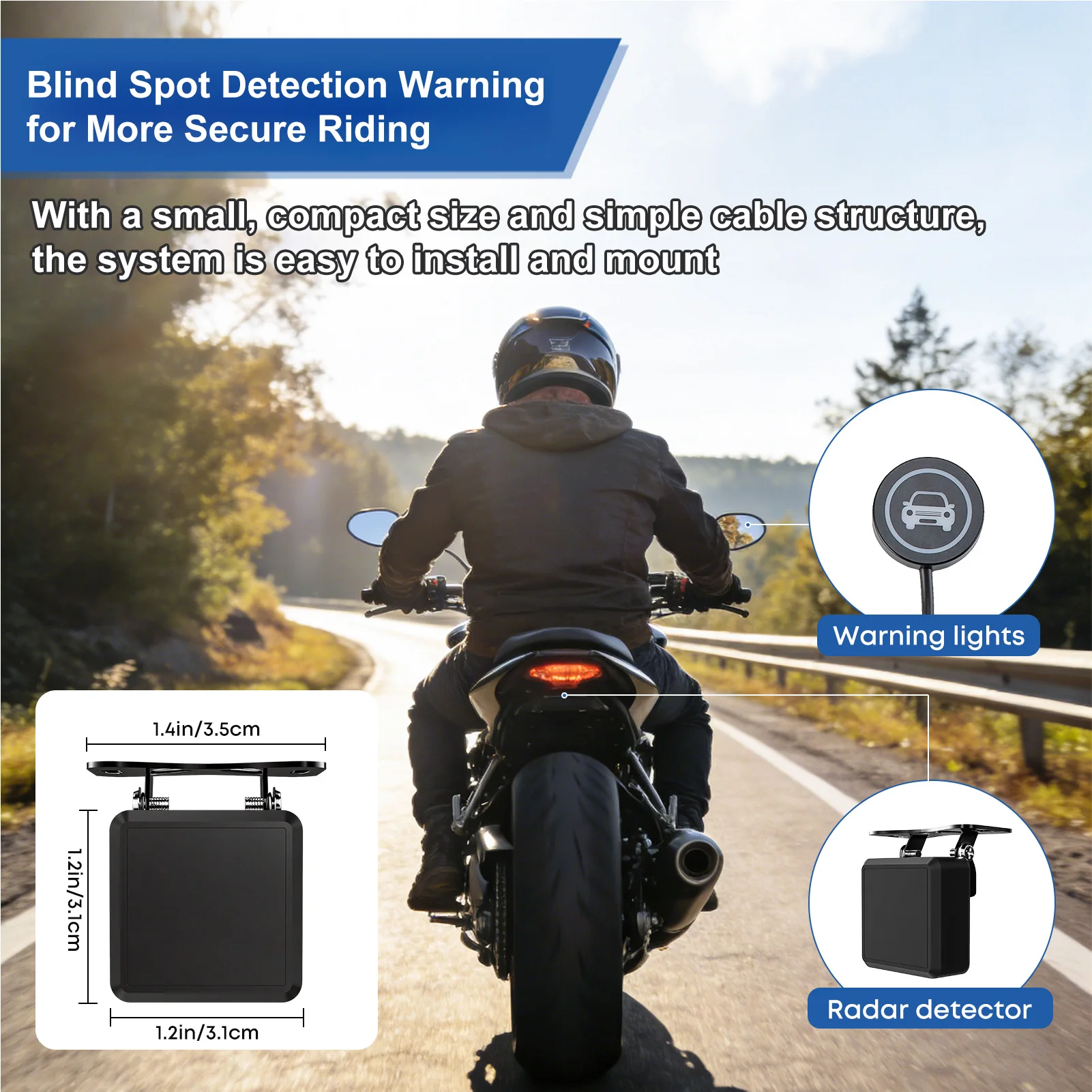 Motorcycle Blind Spot Detection System 60GHz Millimeter Wave Lane Change Assist System with 50m Range Audio Visual Alert