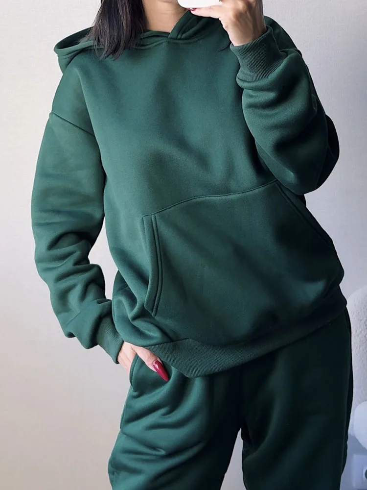 Outfit Pants Sets Casual Loose Winter Warm Tracksuits for Women 2 Pieces Winter Sweat Suit Set Women Fleece Hoodies Two Pieces
