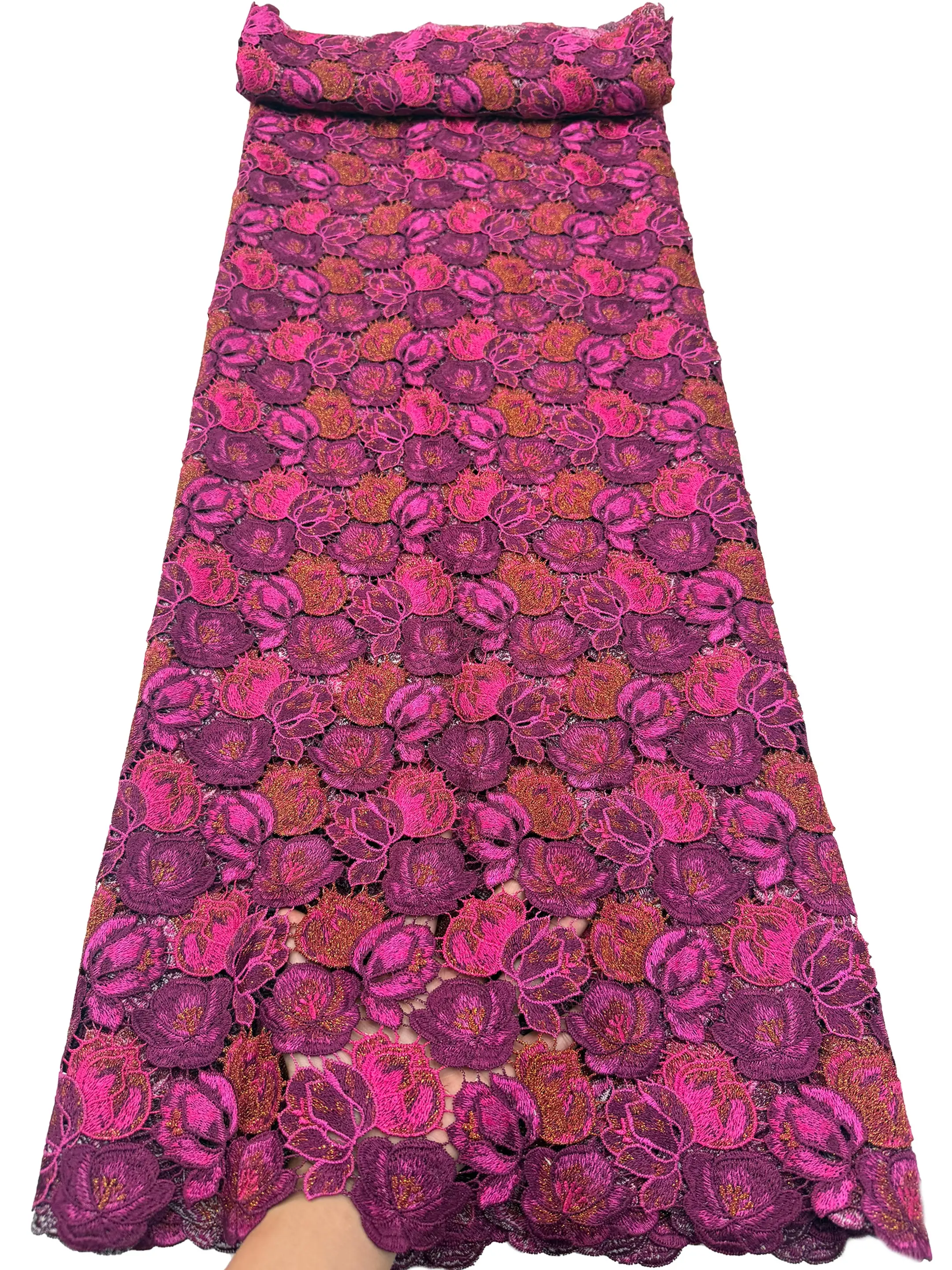 2026 Floral Hollow Multicolor Water Soluble Guipure Cord Lace African Embroidered 5 Yards For Women Wedding Party Dresses Sewing