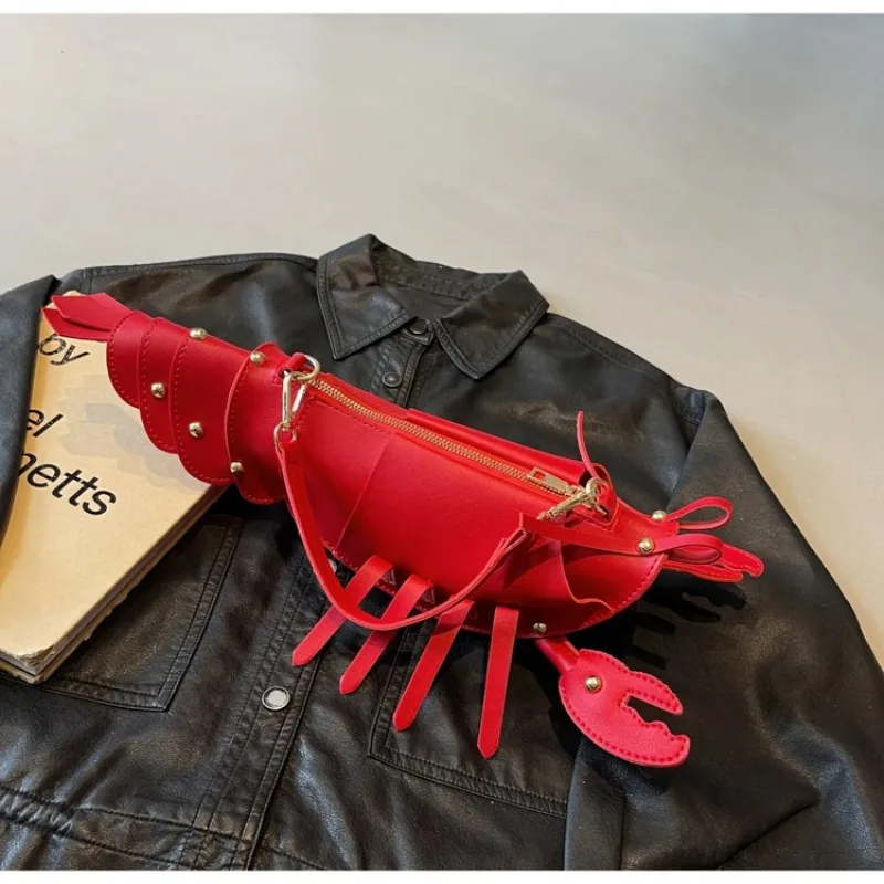 

PU Zipper Niche Crossbody Bags Lobster Shape Design Sense 2025 High Quality Ladies Bags Solid Color Rivet Fashion Shoulder Bags