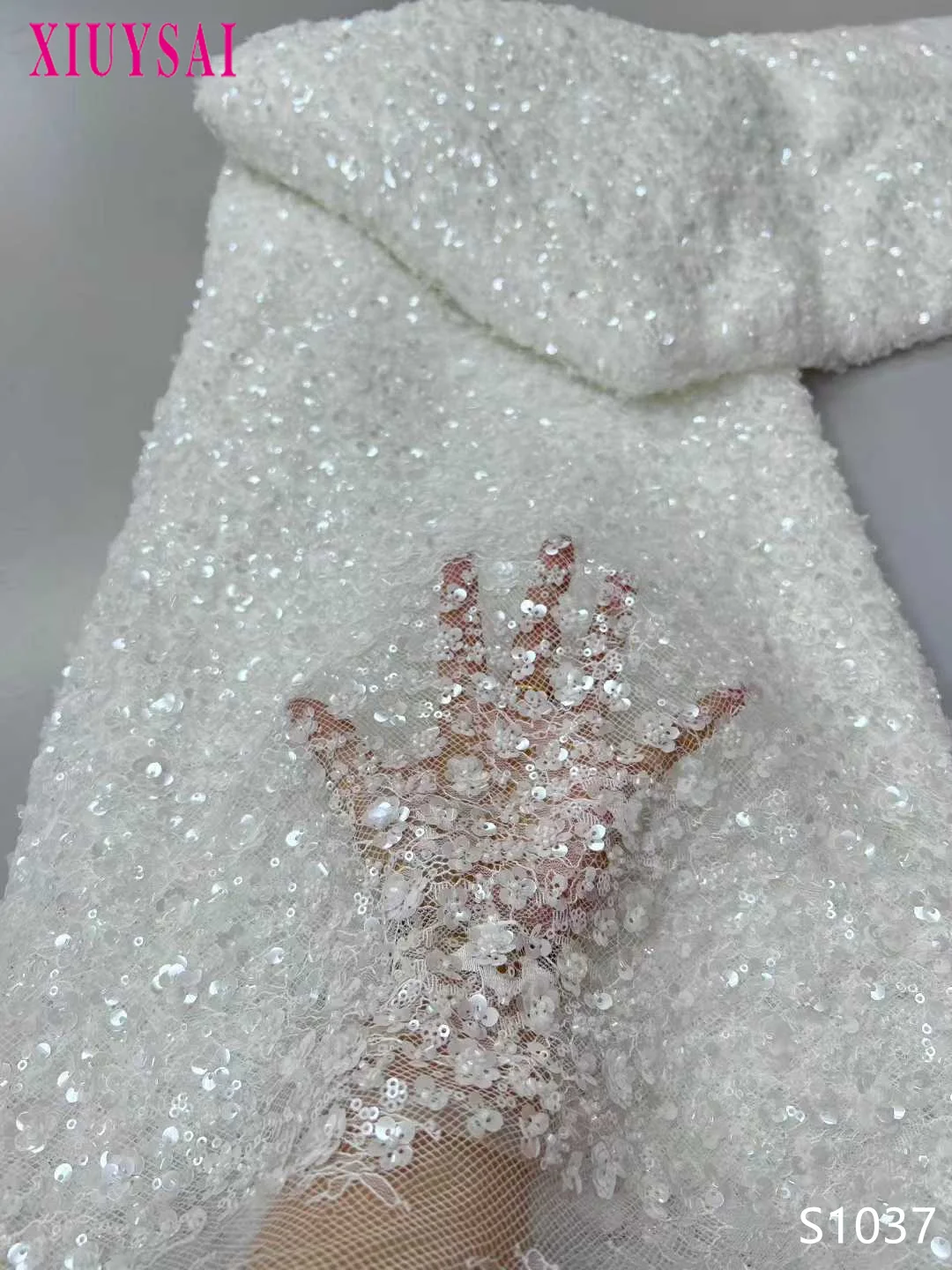 

African French Beaded Lace Fabric 2025 High Quality Lace Embroidered Nigerian 3d Sequins Tulle Lace 5 Yards For Sew Party Dress