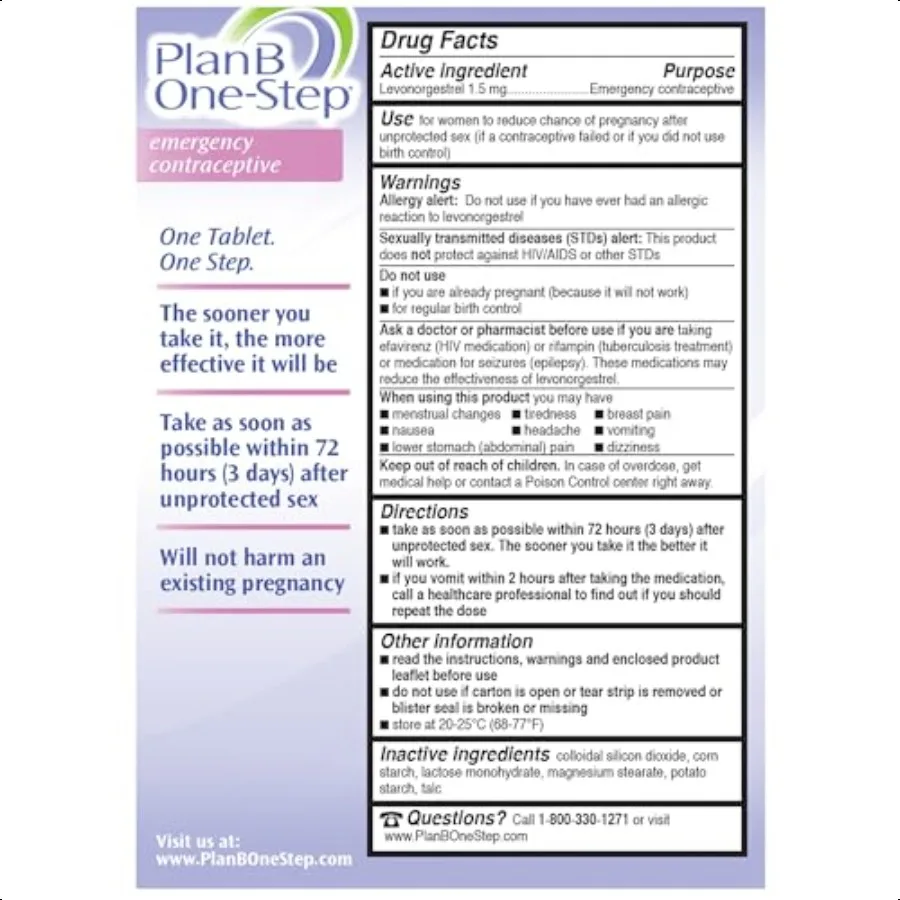 План B OneStep Аварийный контрацептив 1,5 мг 1, таблетка