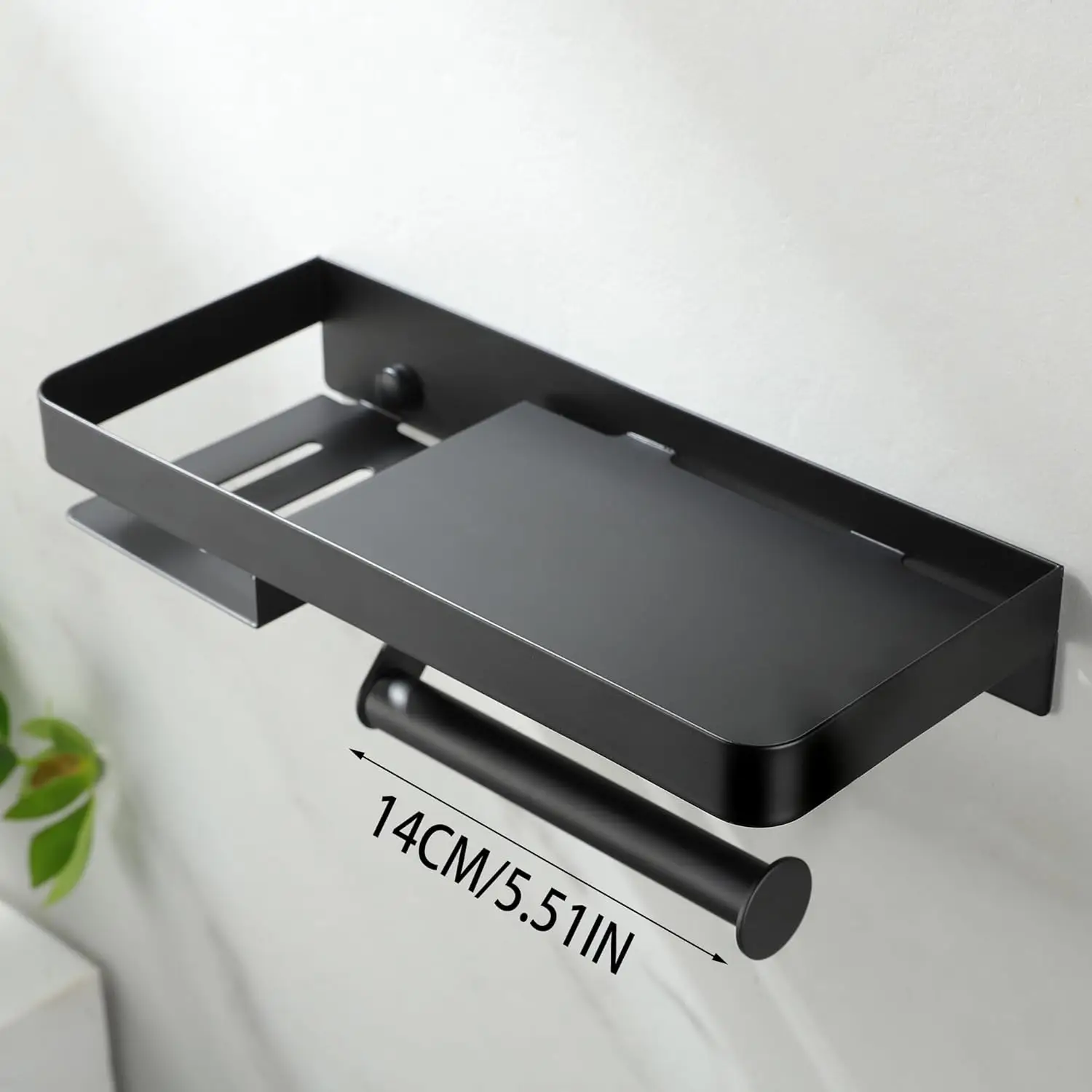 حامل ورق المرحاض الحديث الصديق للبيئة من الرخام البلاستيكي على الحائط مع رف حامل مناديل حمام حمام أسود مقاوم للصدأ #2