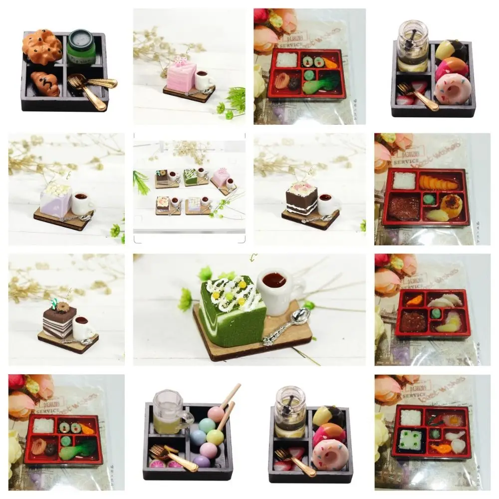 เรซิ่นจําลองอาหารของเล่นฉากเค้ก Miniature Dollhouse Miniature ขนมขบเคี้ยวเครื่องดื่มตุ๊กตาอุปกรณ์เสริมกล่องซูชิอาหารกลางวัน