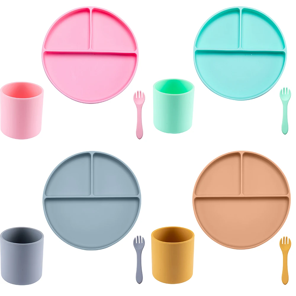 

3PC Baby Feeding Plate Set, Food-grade Silicone Plate with Non-Slip Suction Cup, Baby Feeding Set, Newborn Tableware Gifts