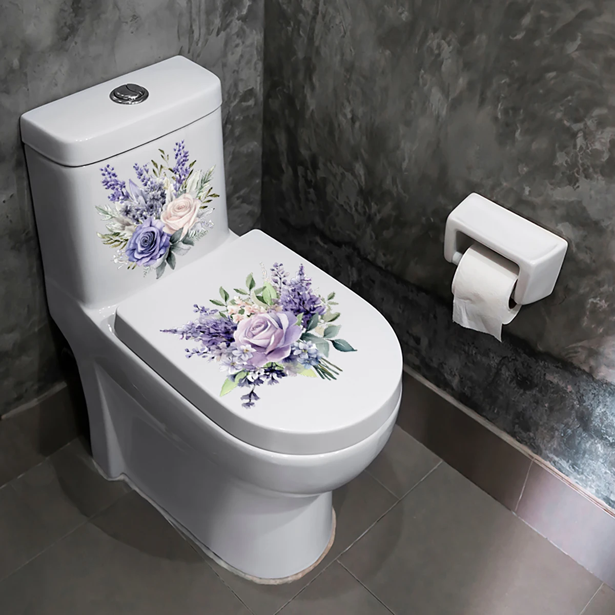 2PCS Purple Flower Hyacinth Stickers Bathroom Toilet Stickers Home Wall Waterproof Wall Stickers