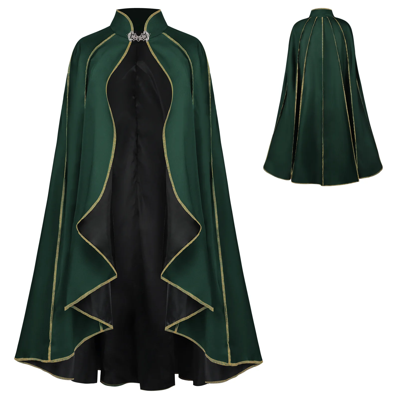 

Medieval Women Delux Queen Velvet Gothic Cloak Green Vampire Pirate Halloween Carnival Wizard Witch Cosplay Costume Men Women