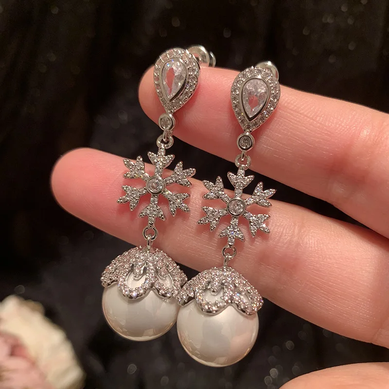 Women Drop Pearl Zircon Ultra-flash S925 Long Tassel Earrings 2024