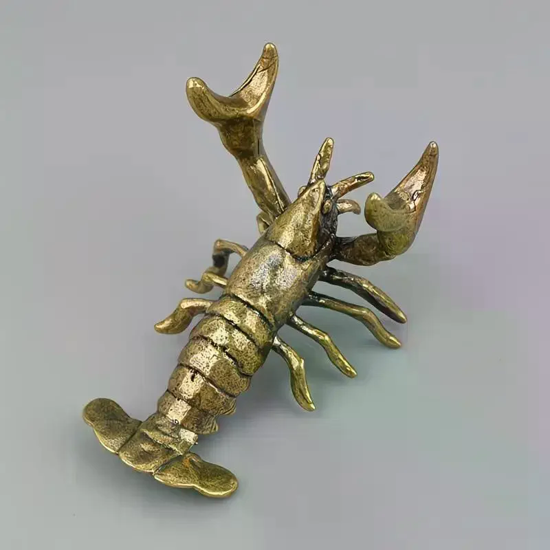 Brass Lobster Shaped Pen Holder Retro Ornament Non-slip Durable Desktop Decor for Study Office Home Art Display