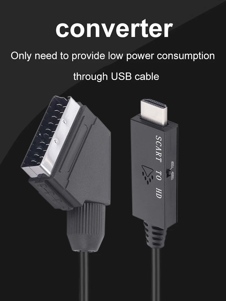 1m Video Converter Adapter Scart To HDMI-compatible 1080P Video Converter DC 5V Micro USB Cable Accessories for Set-top Box