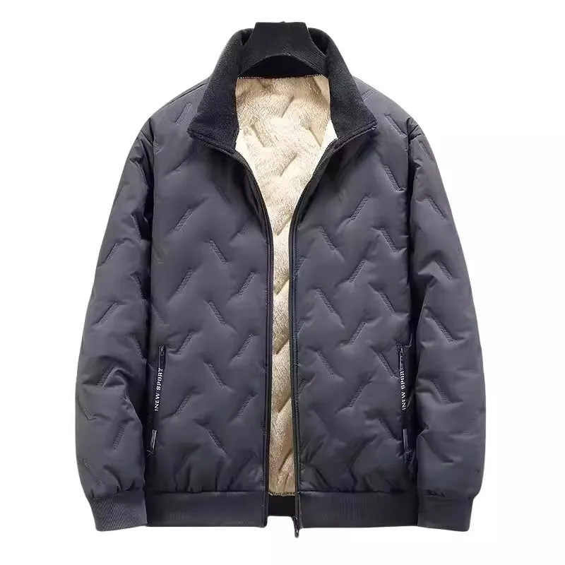 Thickened Fleece down Cotton Jacket for Men Long Sleeve Warm Windproof Waterproof Workwear Autumn Winter Lamb Velvet Coat