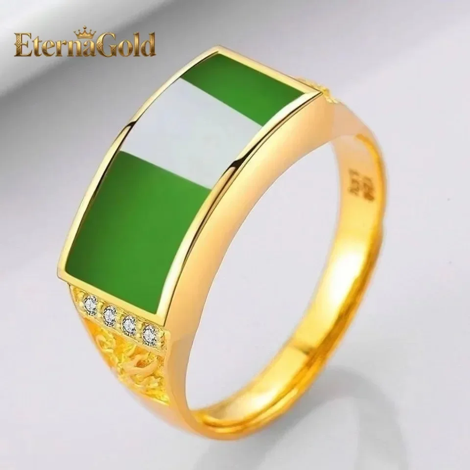 

EternaGold 9999 24K pure gold ring, natural red crystal inlaid with adjustable opening, mother gold garnet crystal jewelry