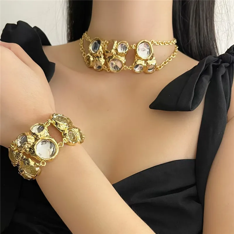 

Celebrity- Inspired Bubble Oval Gem Necklace Bracelet Set for Women Exaggerated Personality Luxury Everyday Party Accessory