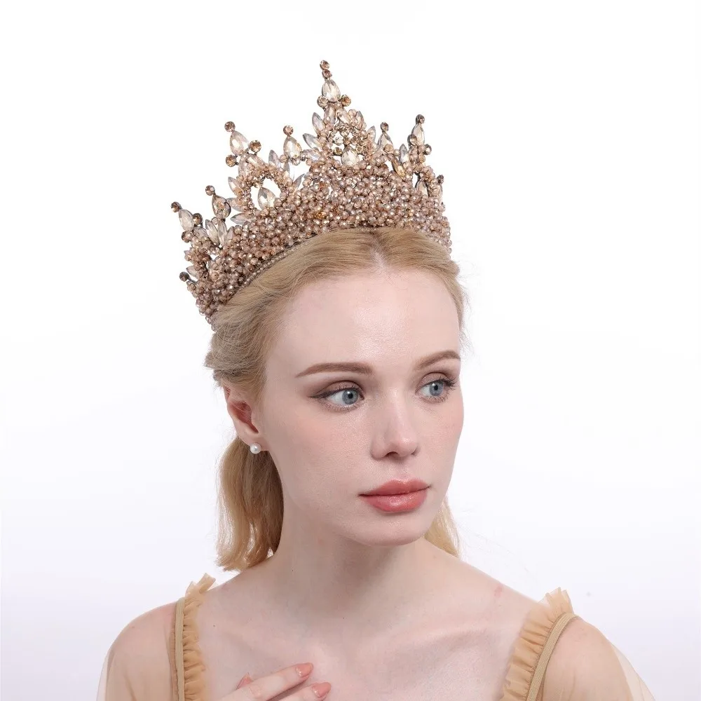 Luxury Oversized Baroque Crown Cake Decorations Hair Jewelry Queen Princess Tiara Sparkling Headpieces Crystal Cake Topper