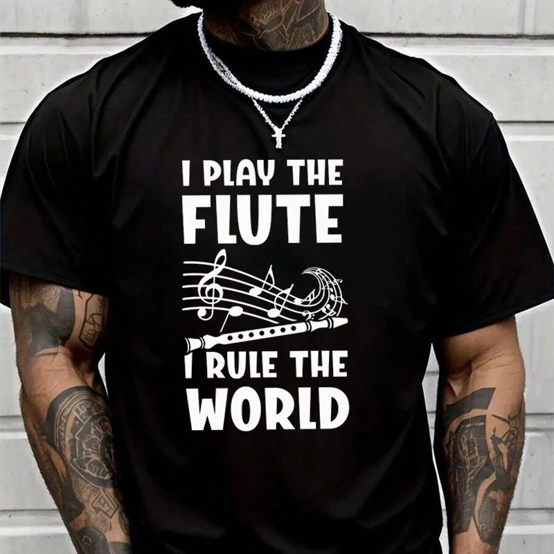 I Play The Flute Print Creative Print T Shirt Summer Short-sleeved Casual Tee Men Women Streetwear Loose T-shirt