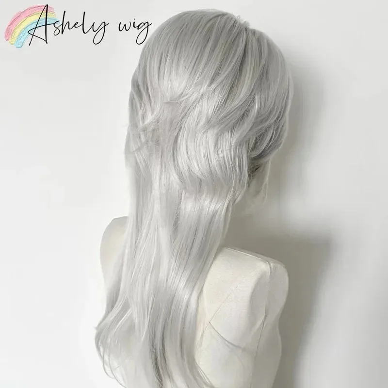 

Candy 2025Sliver Мужской 14-дюймовый прямой парик фронта шнурка Белый волчий хвост Короткие волосы Высокотемпературные волокна Бесклеевые парики для