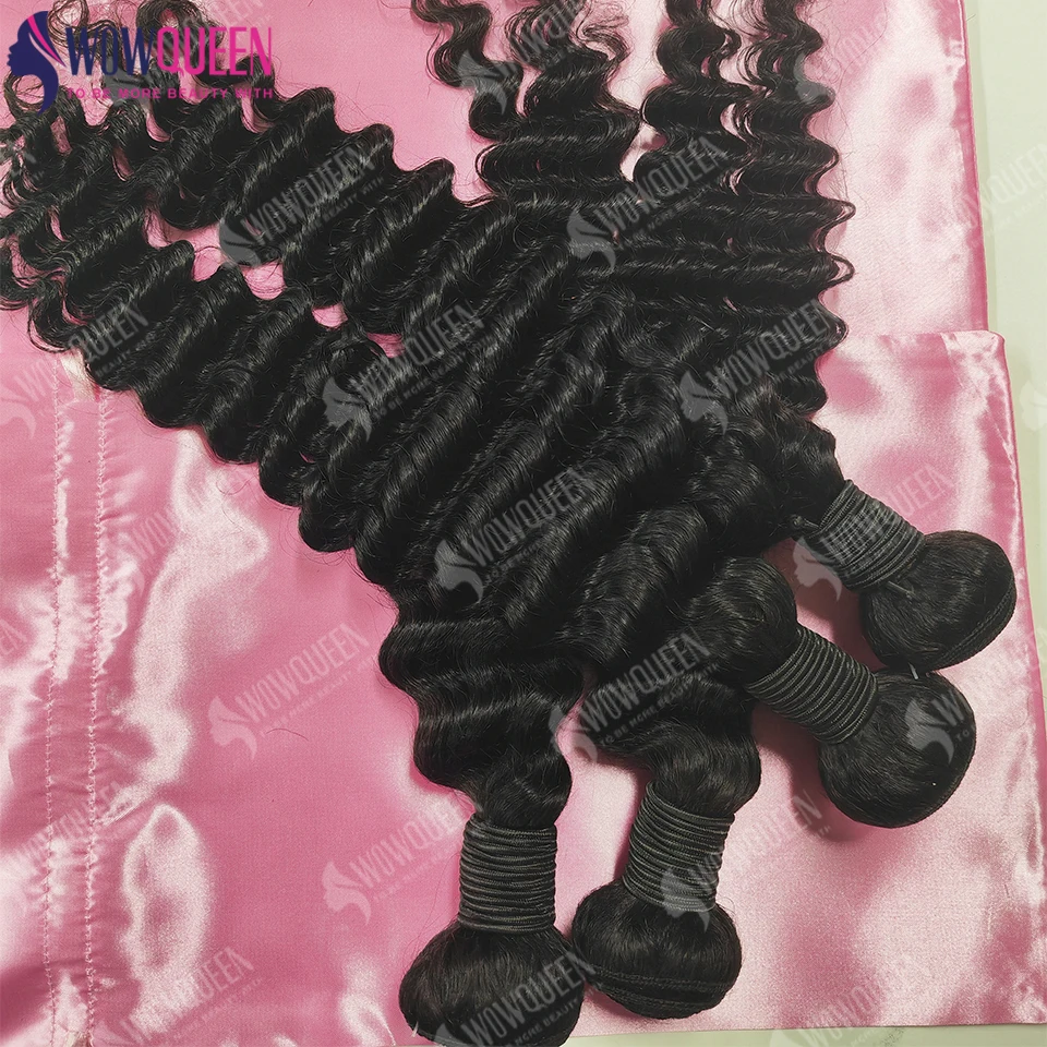 WOWQUEEN Deep Wave Human Hair Bundles 20 22 24 Inch Bundles 100% Human Hair Weaving Water Wave Bundles Raw Hair Extensions For Women