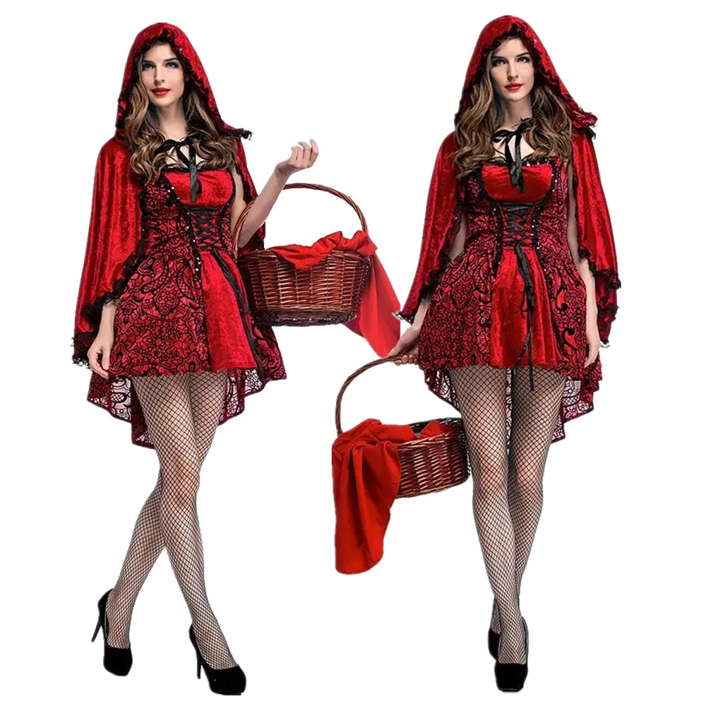 

Halloween Goth Little Red Riding Hood Club Queen Costume Sexy Womens Fairy Tale Little Red Riding Hood Costume Stage Costume