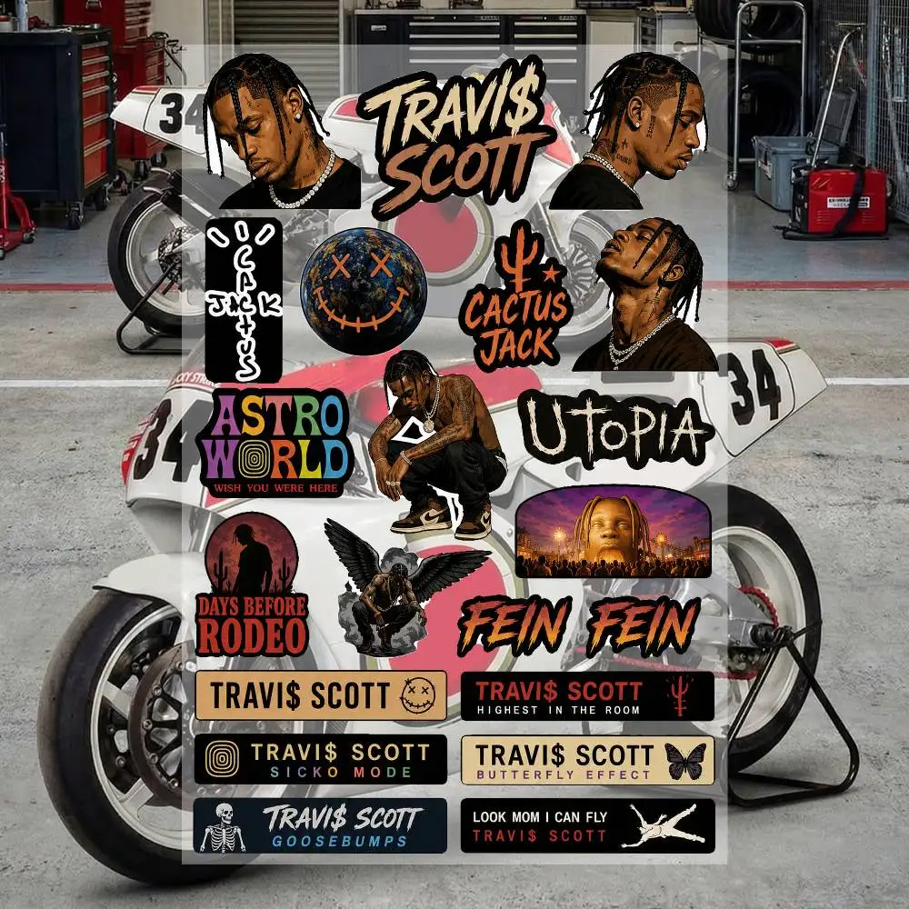 T-R-A-viS- S-C-oT-T- Aesthetic Graffiti Stickers Waterproof PVC Decals for Car Motorcycle Skateboard Helmet Notebook