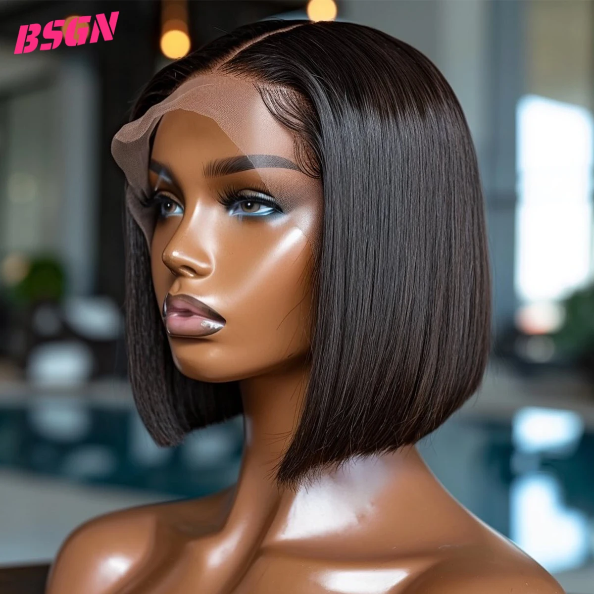 BSGN-pelucas de cabello humano con encaje Frontal 13x4, pelucas frontales de encaje suizo HD para mujeres negras, peluca Bob corto, peluca recta