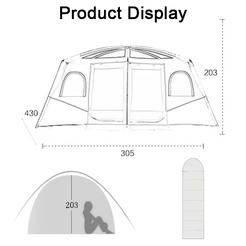 Camping Tent Travel 6-12 Persons Large Space Outdoor Family Camping Tent Waterproof Anti-rain UV 2 Bedrooms and 1 Living Room