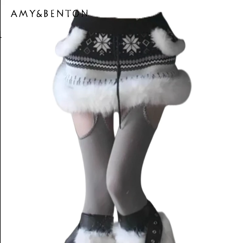 

Плюшевая женская юбка в американском стиле ретро, новинка зимы 2025 года, милые крутые модные рождественские вязаные короткие юбки для девочек, женские