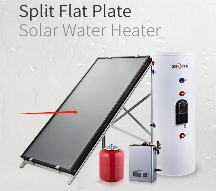 Split Flat Plate Collector Solar Water Heater System With Working Station With Selective Anode And Oxidation Coatings