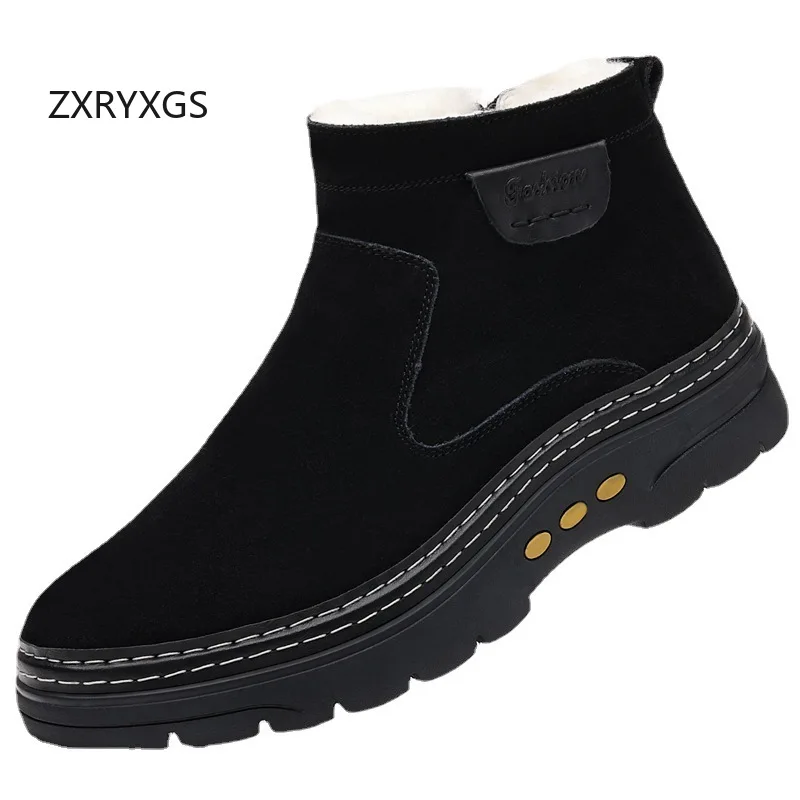 ZXRYXGS Frosted Cowhide Men Wool Boots Fashion Casual Shoes 2025 Large Size Winter Snow Boots Warm Sneakers Trendy Shoes for Men