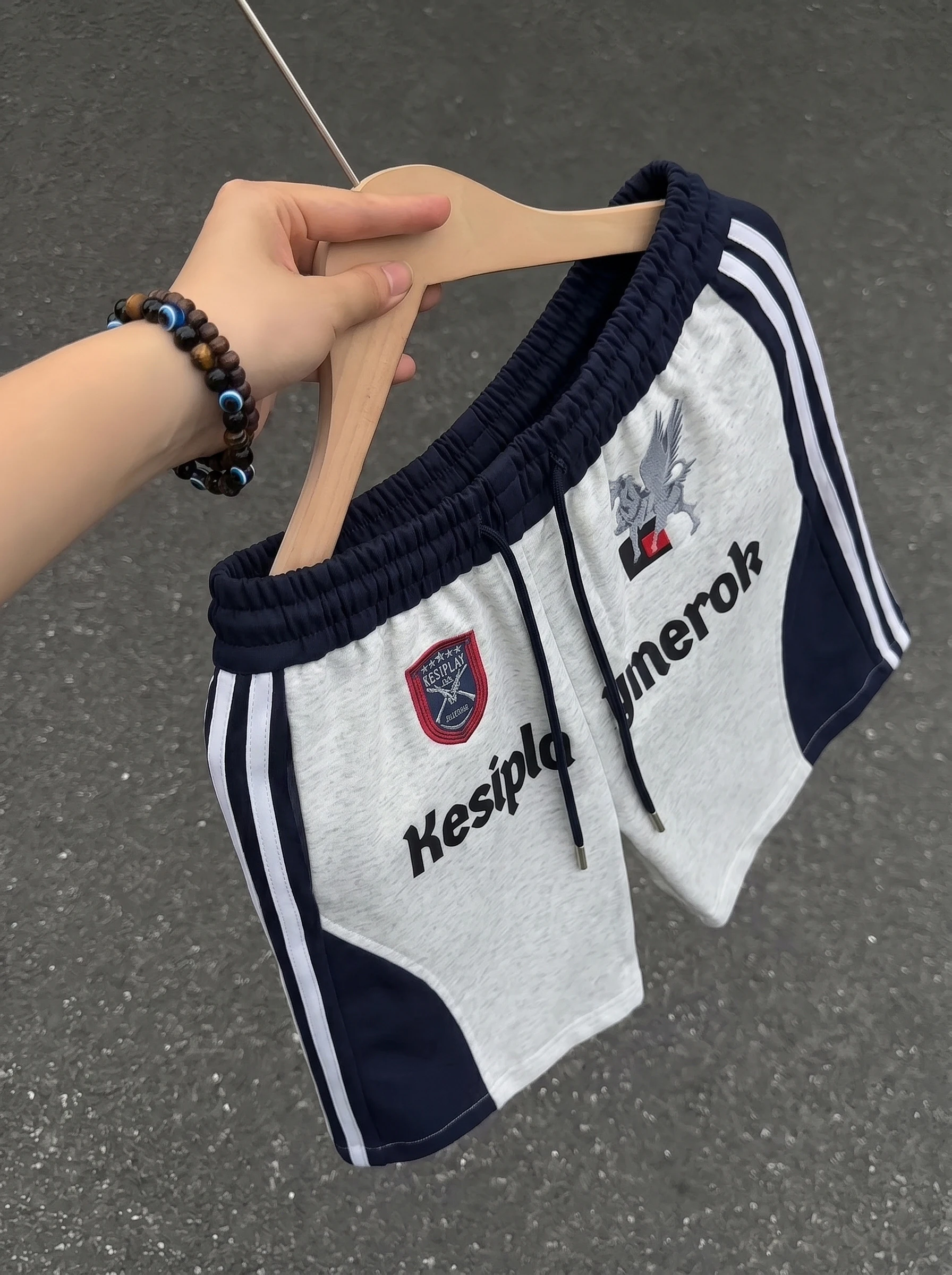 American Letter Print Basketball Short Pants Men's Summer Trendy Striped Color Block Sporty Shorts Cleanfit Youth Casual Shorts